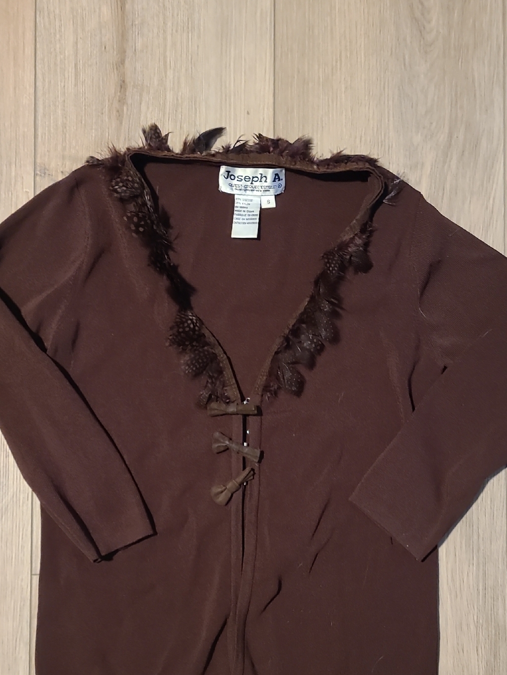 Joseph A Brown Feather-Trim Knit Cardigan